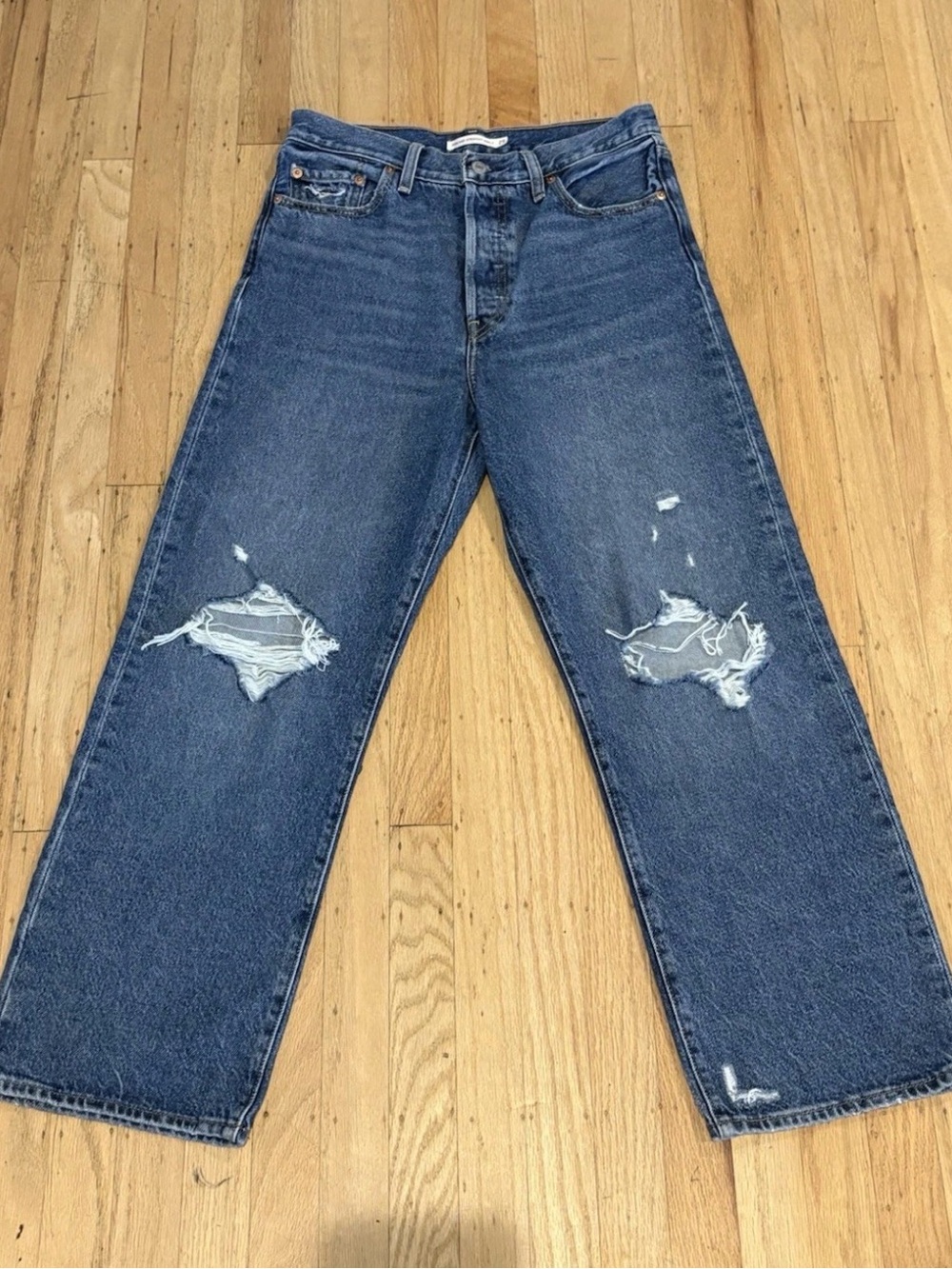Levi's Distressed Dark Blue Cropped Ankle Jeans